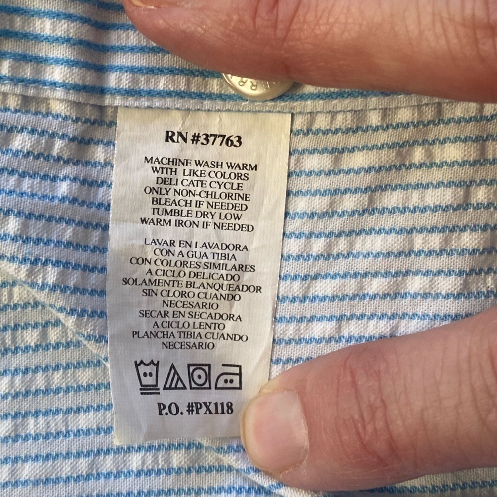 Perry Ellis Light Blue Striped Collared Shirt Medium - Picture 6 of 10